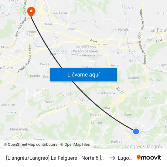 [Llangréu/Langreo]  La Felguera - Norte 6 [Cta 00415] to Lugones map