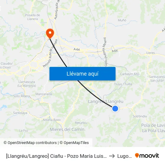 [Llangréu/Langreo]  Ciañu - Pozo María Luisa [Cta 00430] to Lugones map