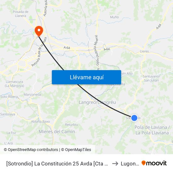 [Sotrondio]  La Constitución 25 Avda [Cta 00447] to Lugones map