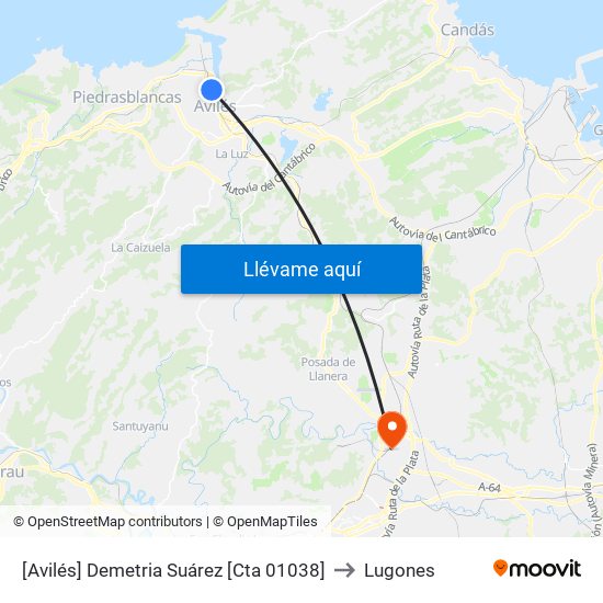 [Avilés]  Demetria Suárez [Cta 01038] to Lugones map