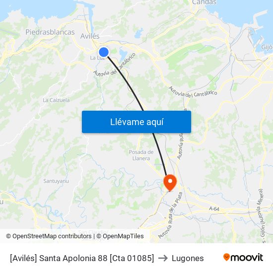 [Avilés]  Santa Apolonia 88 [Cta 01085] to Lugones map