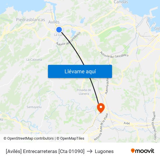[Avilés]  Entrecarreteras [Cta 01090] to Lugones map
