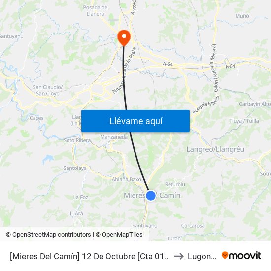 [Mieres Del Camín]  12 De Octubre [Cta 01127] to Lugones map