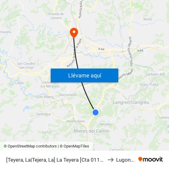 [Teyera, La|Tejera, La]  La Teyera [Cta 01137] to Lugones map