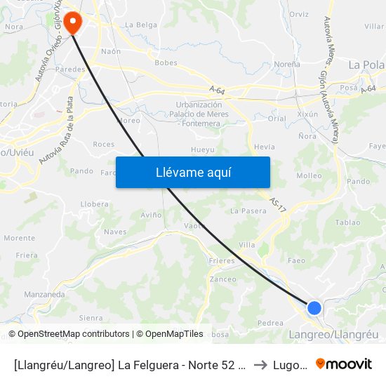 [Llangréu/Langreo]  La Felguera - Norte 52 [Cta 01156] to Lugones map
