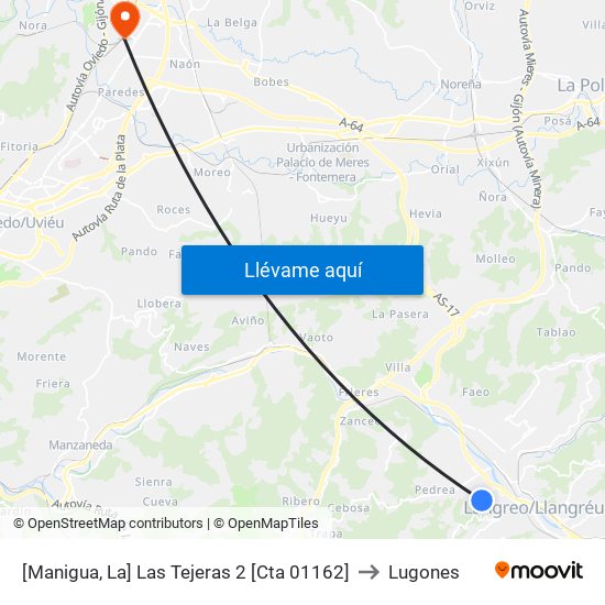 [Manigua, La]  Las Tejeras 2 [Cta 01162] to Lugones map