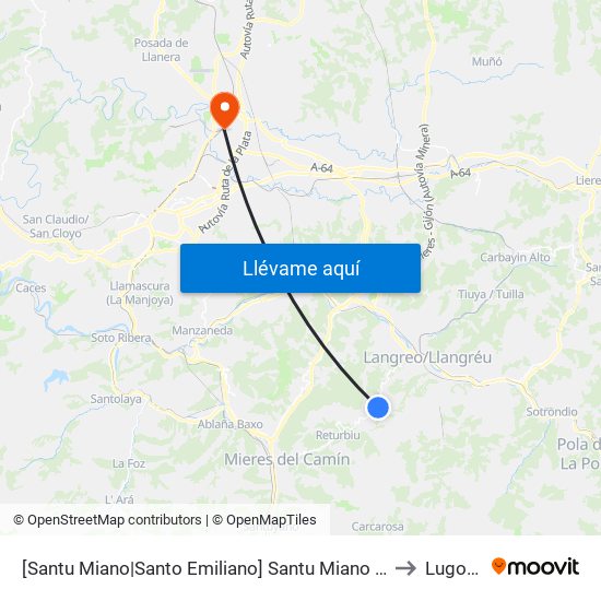 [Santu Miano|Santo Emiliano]  Santu Miano [Cta 01167] to Lugones map