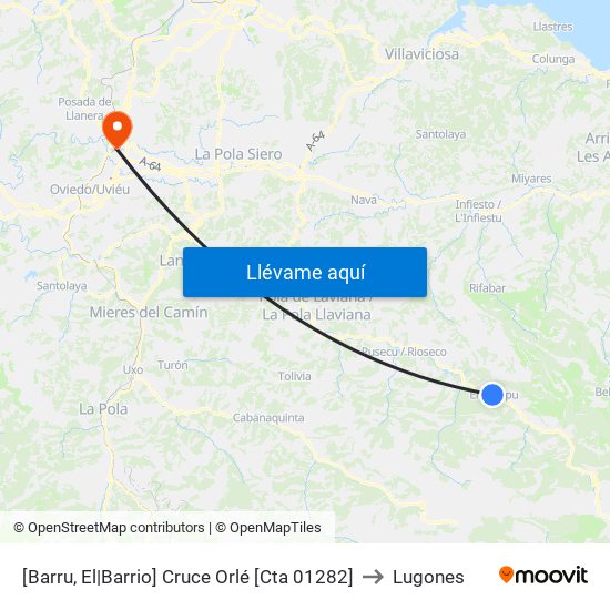 [Barru, El|Barrio]  Cruce Orlé [Cta 01282] to Lugones map