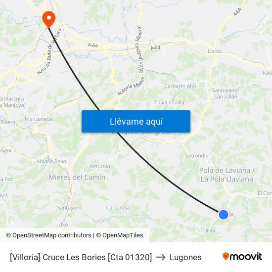 [Villoria]  Cruce Les Bories [Cta 01320] to Lugones map