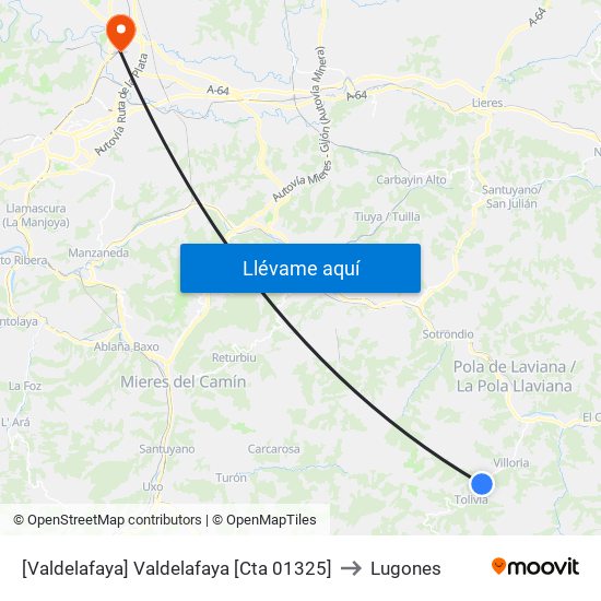 [Valdelafaya]  Valdelafaya [Cta 01325] to Lugones map