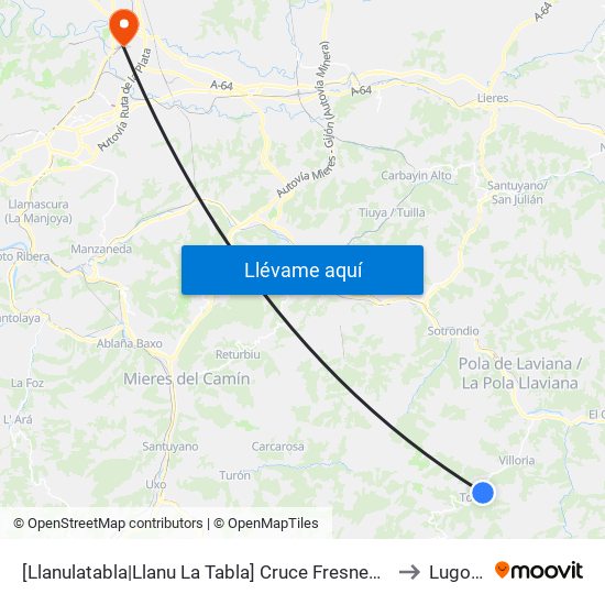[Llanulatabla|Llanu La Tabla]  Cruce Fresneo [Cta 01326] to Lugones map