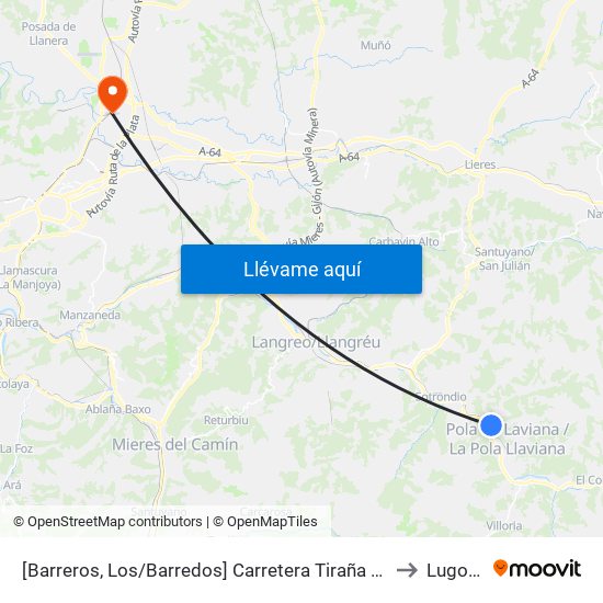 [Barreros, Los/Barredos]  Carretera Tiraña [Cta 01354] to Lugones map