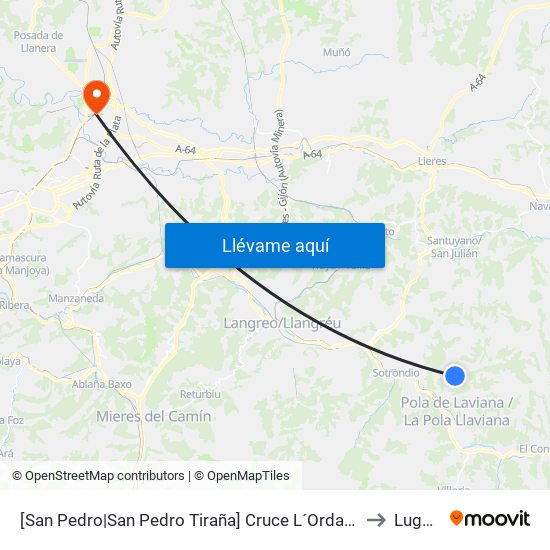 [San Pedro|San Pedro Tiraña]  Cruce L´Ordaliegu [Cta 01361] to Lugones map