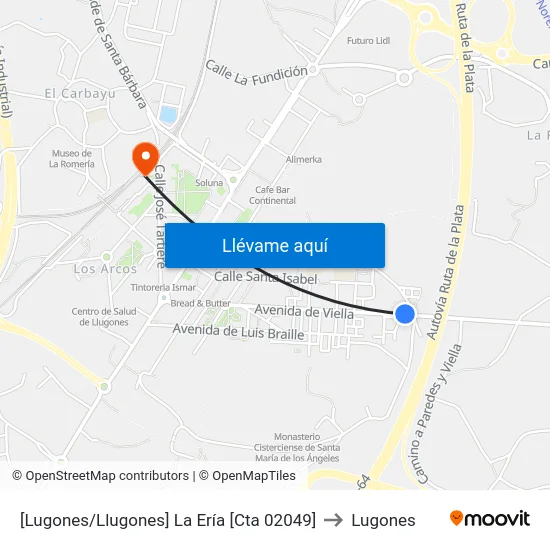 [Lugones/Llugones]  La Ería [Cta 02049] to Lugones map