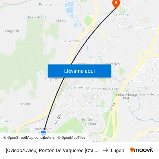 [Oviedo/Uviéu]  Pontón De Vaqueros [Cta 02056] to Lugones map