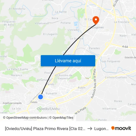 [Oviedo/Uviéu]  Plaza Primo Rivera [Cta 02061] to Lugones map