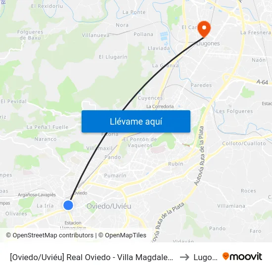 [Oviedo/Uviéu]  Real Oviedo - Villa Magdalena [Cta 02065] to Lugones map
