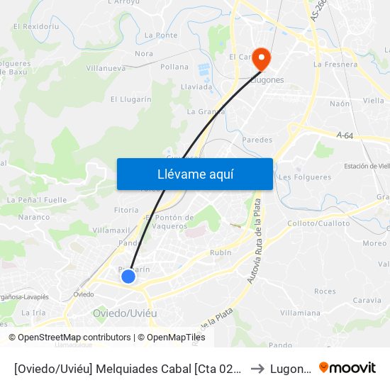 [Oviedo/Uviéu]  Melquiades Cabal [Cta 02068] to Lugones map