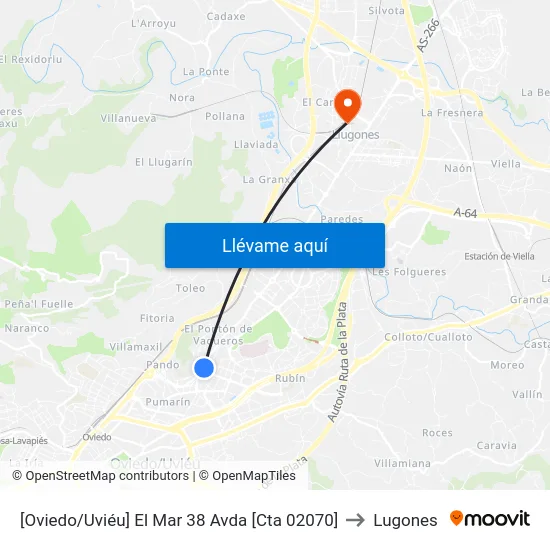 [Oviedo/Uviéu]  El Mar 38 Avda [Cta 02070] to Lugones map