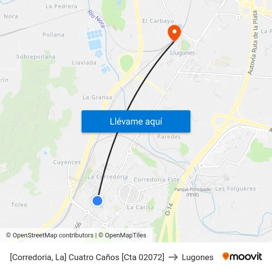 [Corredoria, La]  Cuatro Caños [Cta 02072] to Lugones map