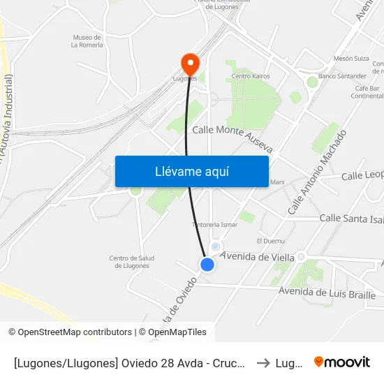 [Lugones/Llugones]  Oviedo 28 Avda - Cruce Viejo [Cta 02075] to Lugones map