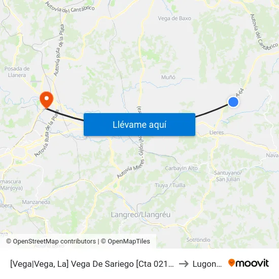 [Vega|Vega, La]  Vega De Sariego [Cta 02121] to Lugones map