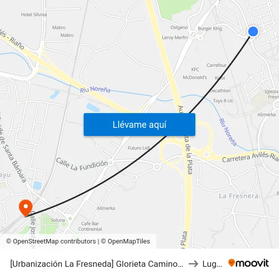 [Urbanización La Fresneda]  Glorieta Camino De Santiago [Cta 02349] to Lugones map