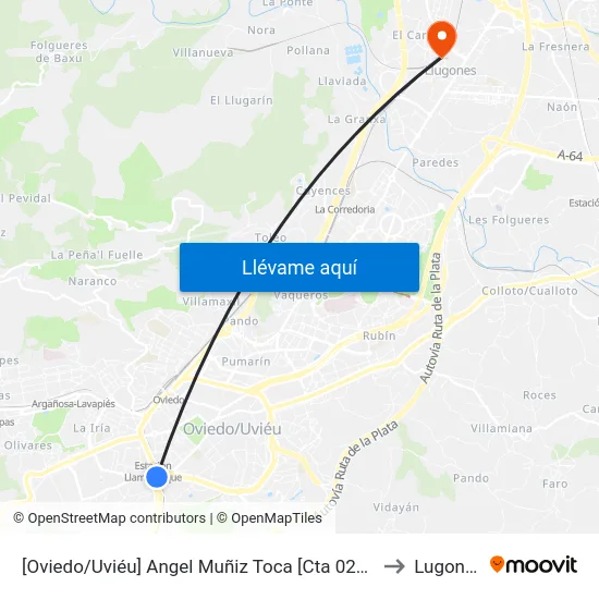[Oviedo/Uviéu]  Angel Muñiz Toca [Cta 02631] to Lugones map