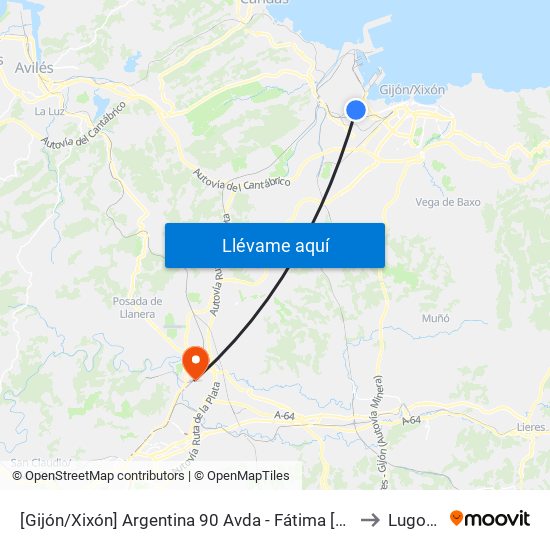 [Gijón/Xixón]  Argentina 90 Avda - Fátima [Cta 02929] to Lugones map