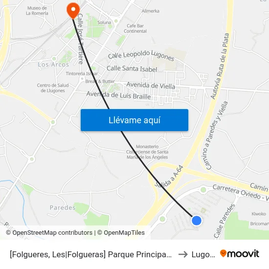 [Folgueres, Les|Folgueras]  Parque Principado [Cta 03483] to Lugones map