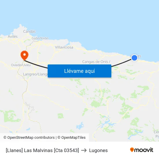 [Llanes]  Las Malvinas [Cta 03543] to Lugones map