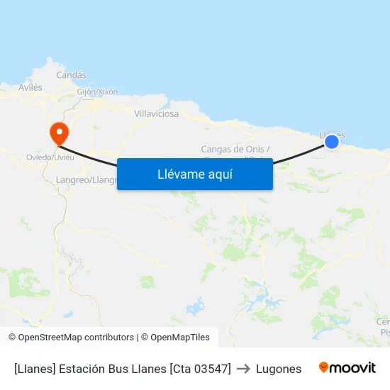 [Llanes]  Estación Bus Llanes [Cta 03547] to Lugones map