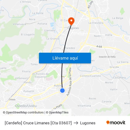 [Cerdeño]  Cruce Limanes [Cta 03607] to Lugones map