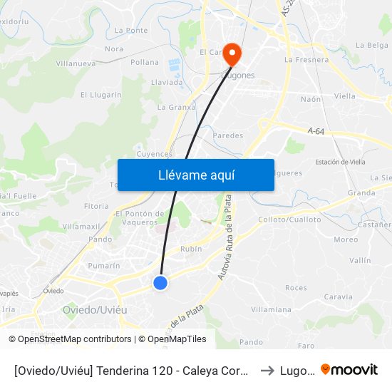 [Oviedo/Uviéu]  Tenderina 120 - Caleya Cordero [Cta 03611] to Lugones map