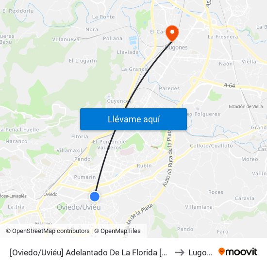 [Oviedo/Uviéu]  Adelantado De La Florida [Cta 03614] to Lugones map