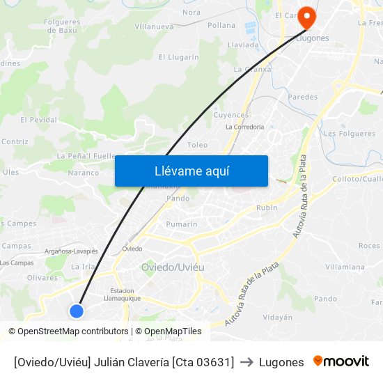 [Oviedo/Uviéu]  Julián Clavería [Cta 03631] to Lugones map