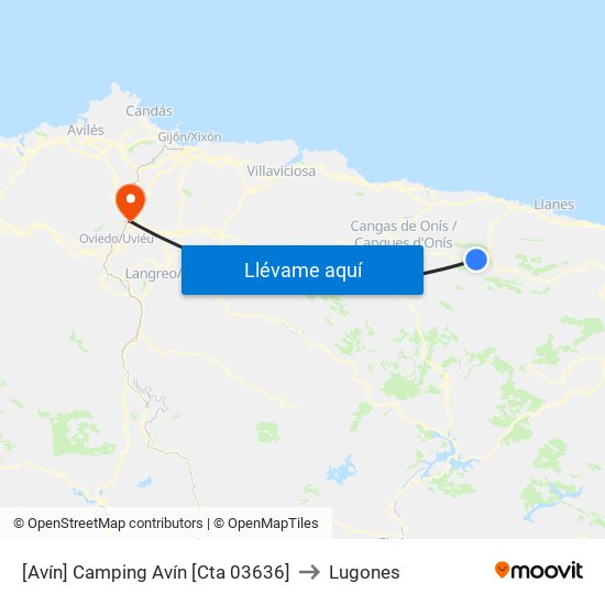 [Avín]  Camping Avín [Cta 03636] to Lugones map