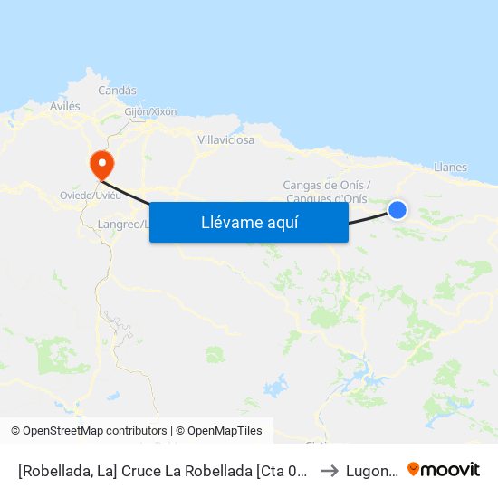 [Robellada, La]  Cruce La Robellada [Cta 03640] to Lugones map