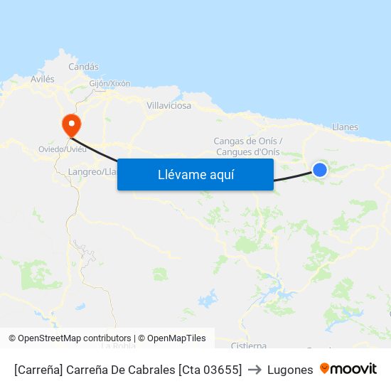 [Carreña]  Carreña De Cabrales [Cta 03655] to Lugones map