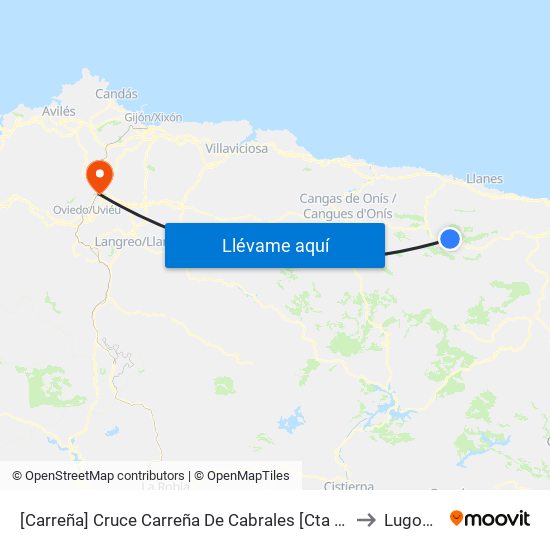 [Carreña]  Cruce Carreña De Cabrales [Cta 03657] to Lugones map