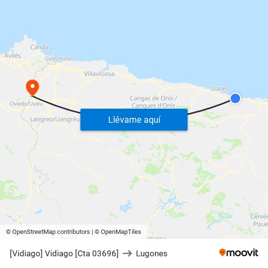 [Vidiago]  Vidiago [Cta 03696] to Lugones map