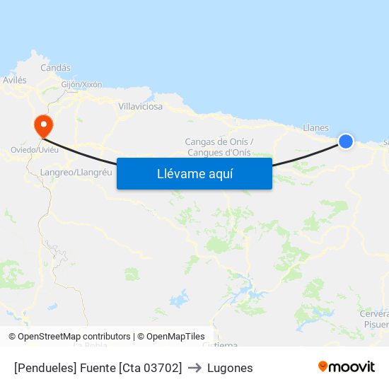 [Pendueles]  Fuente [Cta 03702] to Lugones map