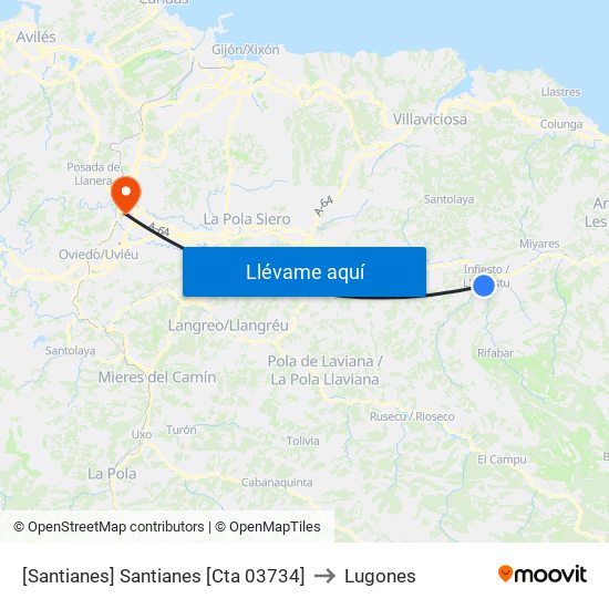 [Santianes]  Santianes [Cta 03734] to Lugones map