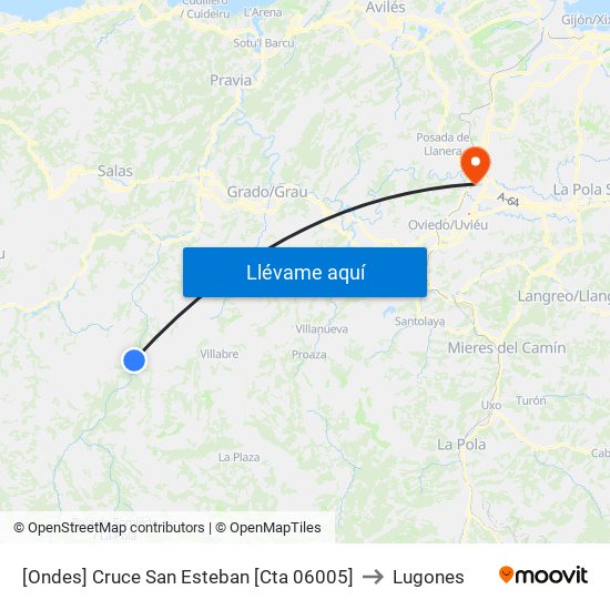 [Ondes]  Cruce San Esteban [Cta 06005] to Lugones map