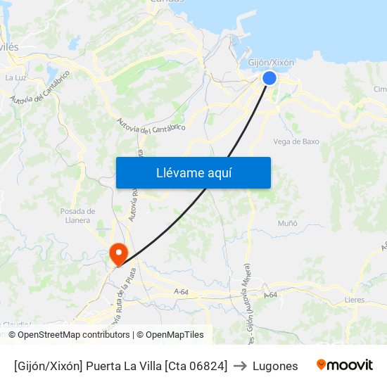 [Gijón/Xixón]  Puerta La Villa [Cta 06824] to Lugones map