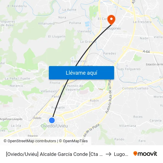 [Oviedo/Uviéu]  Alcalde García Conde [Cta 07305] to Lugones map