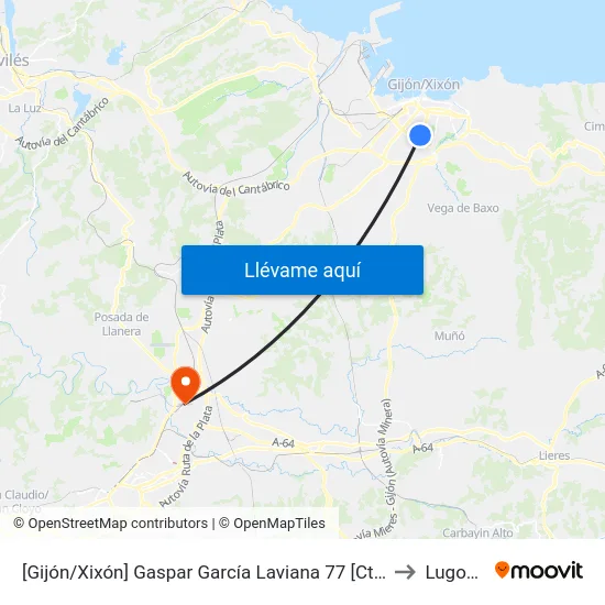 [Gijón/Xixón]  Gaspar García Laviana 77 [Cta 07418] to Lugones map