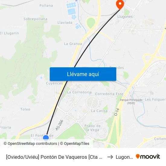 [Oviedo/Uviéu]  Pontón De Vaqueros [Cta 07421] to Lugones map