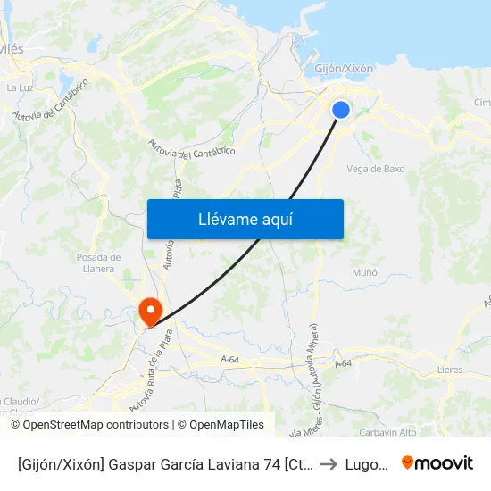 [Gijón/Xixón]  Gaspar García Laviana 74 [Cta 07427] to Lugones map