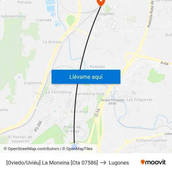 [Oviedo/Uviéu]  La Monxina [Cta 07586] to Lugones map